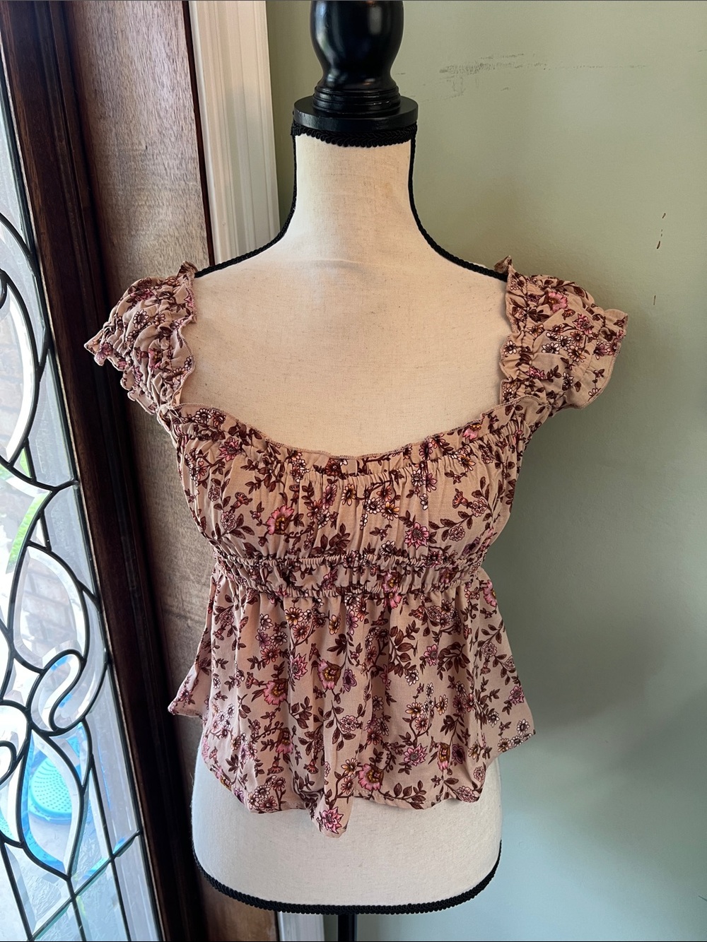 Ruffled Floral Top - Blush Pink